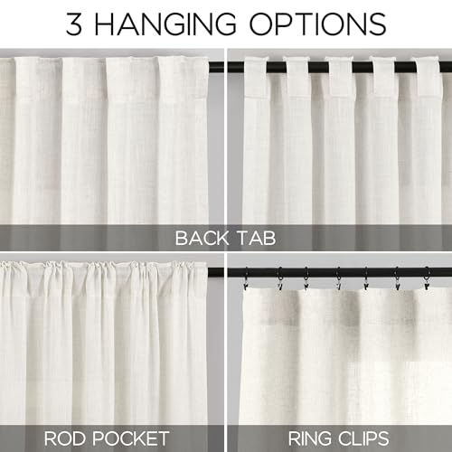 Nanspring Beige White Linen Curtains Set - 52W x 84L Inches, 2 Panel Light Filtering Drapes for Living Room & Bedroom — Variation of 52"W x 84"L