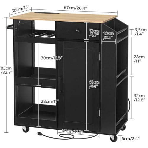 Kitchen Island Cart with Power Outlet and Storage - Black & Natural Finish