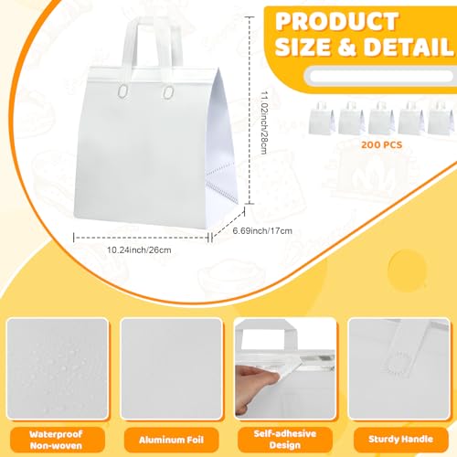 Hushee White Insulated Takeout Bags Bulk Pack 200 - Food Delivery & Catering