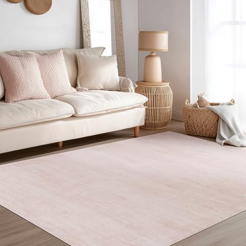 Pink 5x7 Nursery Rug - Washable Modern Abstract Area Rug by BILEEHOME