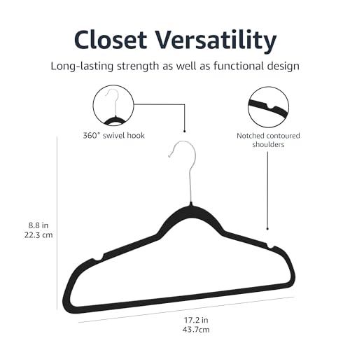 Black Velvet Suit Hangers - Slim Space-Saving Closet Organizer, Pack of 100