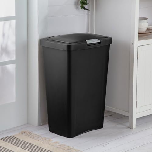 13 Gallon TouchTop Lidded Wastebasket - Black, Pack of 4