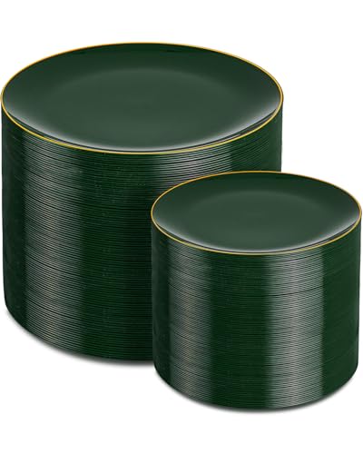 Green Disposable Plates Set - 200PCS Includes 10-Inch Dinner & 7-Inch Dessert Plates for Christmas