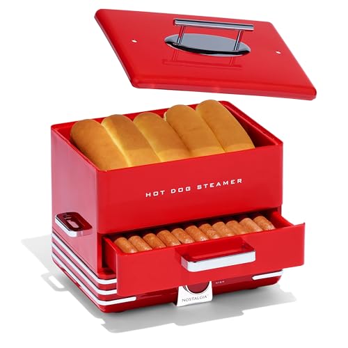 Large Hot Dog Steamer and Bun Warmer - 20 Hot Dogs & 6 Buns, Red