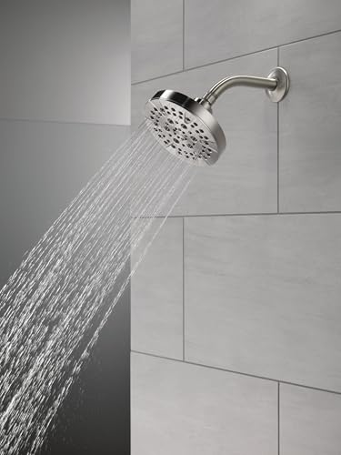 Delta 6-Setting Brushed Nickel Fixed Shower Head - Stainless, 6 Inch, 1.75 GPM