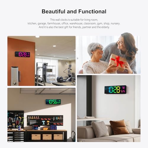 Abovsare 16-Inch Multicolor Digital Wall Clock with Remote & Night Light