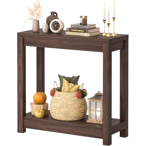 Small Farmhouse Entryway Table with Storage - Black Walnut, 32 Inch Narrow Console