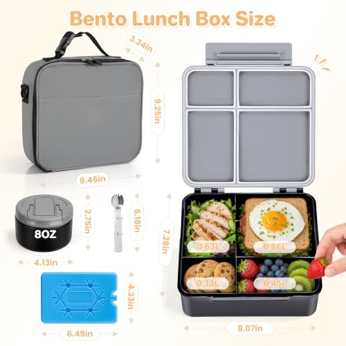 Kids Leakproof Bento Lunch Box Set with Insulated Soup Thermo - Black