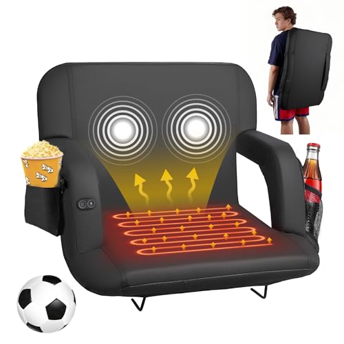Heated Stadium Chair with Pockets, Adjustable Back, Portable Camping & Sports Seating