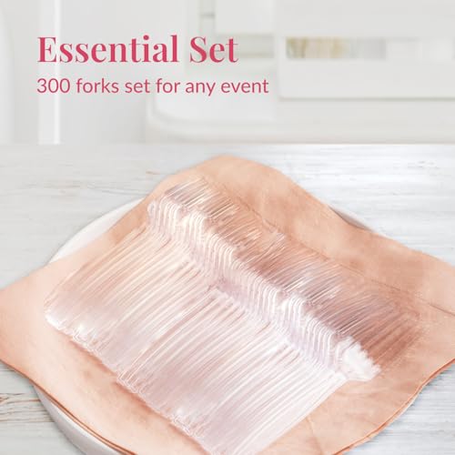 Prestee 300 Pack Clear Disposable Heavy Duty Plastic Forks for Events & Catering