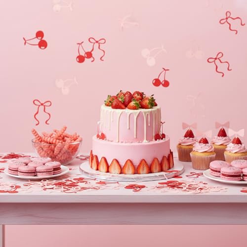 Cherry & Bow Confetti 100pcs - Shimmeroo Pink Red Decorative Table Scatter (Variation: Cherry)