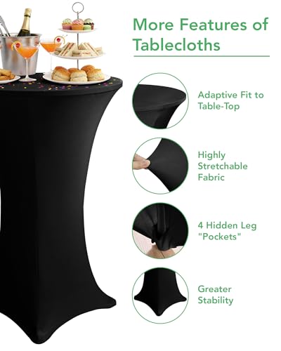KeyWave Spandex Cocktail Table Covers, 32x43 Inch, Black, 8 Pack
