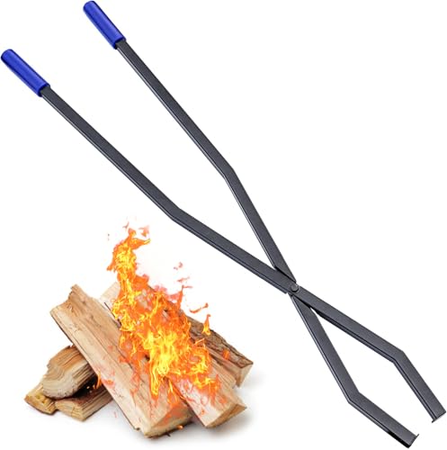 40in Heavy Duty Fire Pit Tongs - Manganese Steel & Rubber Handle