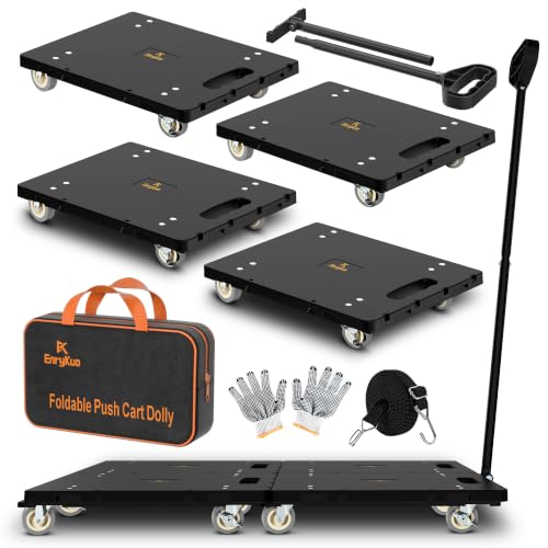 Connectable Furniture Dolly Set 4 Pieces with Detachable Handle - Black, Max Load 1760Lb