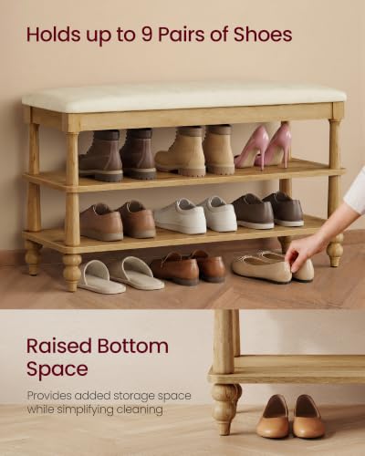 VASAGLE Natural Brown 2-Tier Shoe Bench | 31.5-Inch Entryway Organizer with Seat