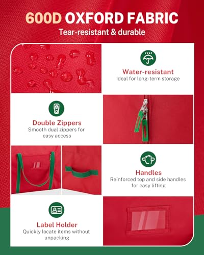 MaidMAX 9ft Christmas Tree Storage Bag with Handles, 63.5x15x27in, Red