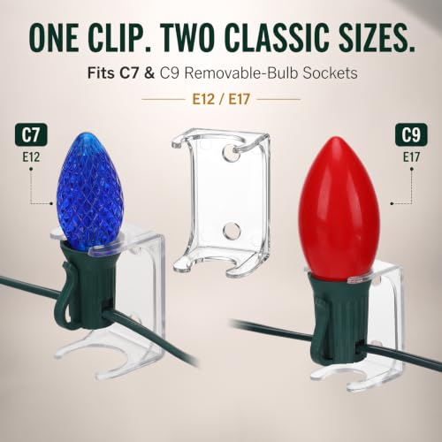 100 Pcs Christmas Light Clips for C9 C7 Socket, Combo C, Waterproof
