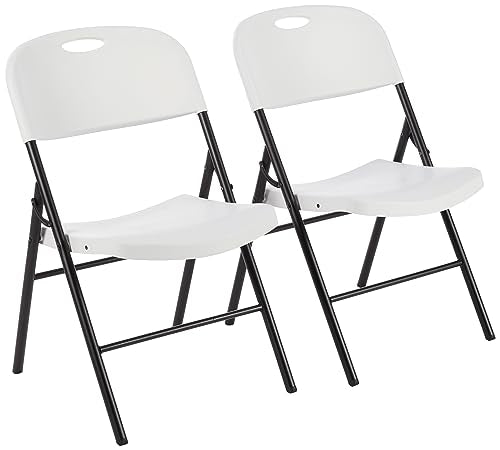 2-Pack White Folding Plastic Chairs with Back Support - Portable & Heavy Duty