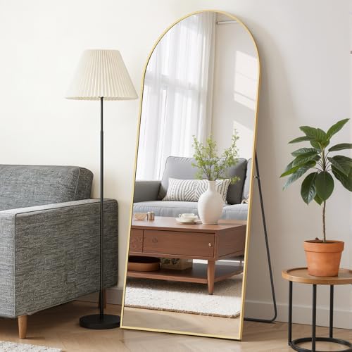 SageNest Matte Gold Full Length Arched Floor Mirror 64x21 with Stand