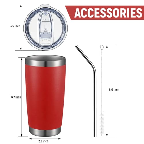 COMOOO 20oz Double Wall Vacuum Insulated Tumbler Red - 12 Pack with Splash Lid & Straws