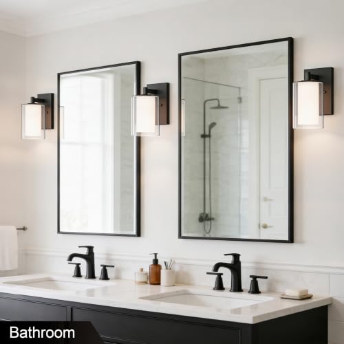 Kalium Black Double Glass Wall Sconces Set of Two - Modern Farmhouse Vanity Lights