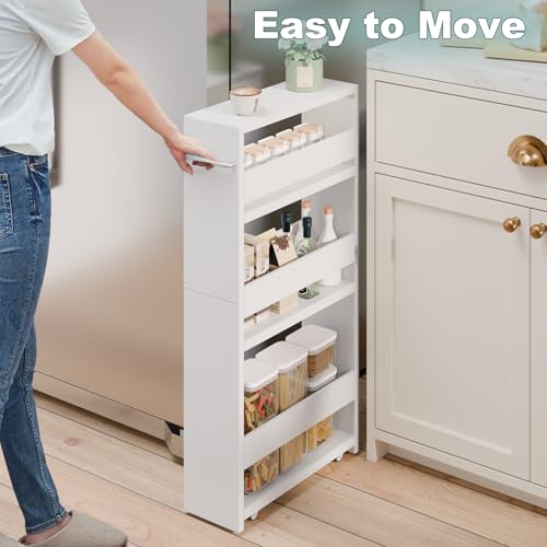 White Slim Rolling Storage Cart - Multi-Purpose Utility Kitchen Bathroom Laundry