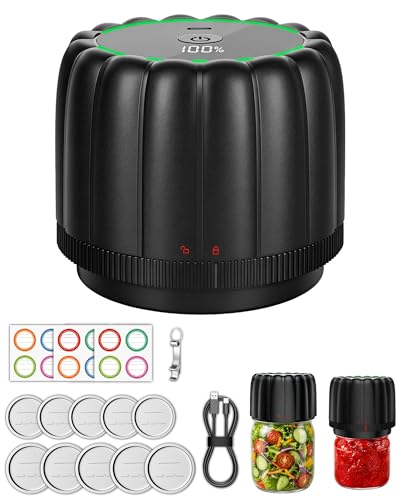 Electric Mason Jar Vacuum Sealer Kit - Black, Food Storage, Cordless, Upgraded