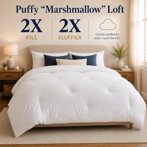 Queen Size Fluffy Comforter - Marshmallow Soft, All-Season Duvet Insert