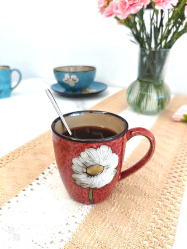 Rockgoldbug 12oz Ceramic Coffee Mug Set - Colorful Porcelain Tea & Espresso Cups, Microwave & Dishwasher Safe, Includes Red, Blue, Green, Pink