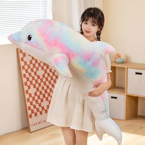 LVPU Pinkish Yellow Dolphin Stuffed Animal Plush Pillow 39 Inches