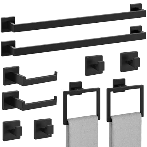 Matte Black Bathroom Accessory Set - 26 Inch 10 Pieces for Towel & Storage