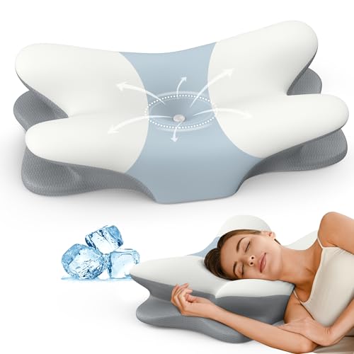 ROPÜ White & Blue Cervical Neck Pillow - Contour Memory Foam for Pain Relief & Support