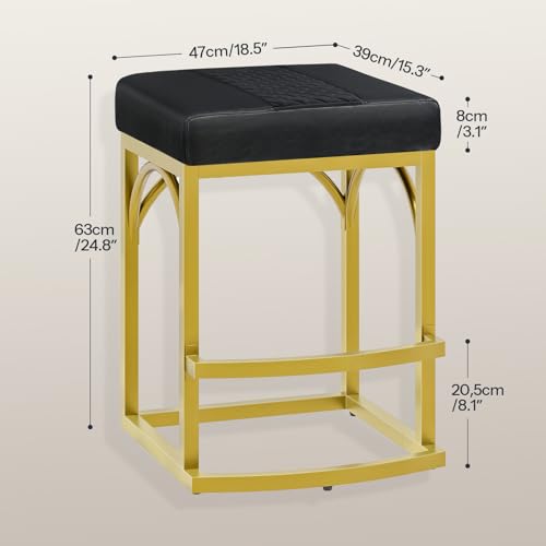 Gold and Black Bar Stools Set of 2 - Counter Height Velvet & PU Upholstered Chairs