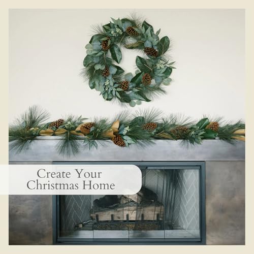 CG Hunter Magnolia Eucalyptus Pinecone Christmas Wreath 28" - Mixed Foliage Holiday Decor