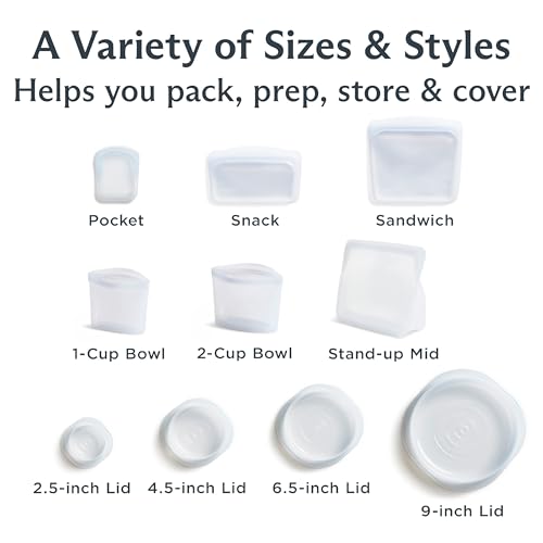 Reusable Silicone Food Storage Bags & Stretch Lids Kit - 10 Pack - Clear