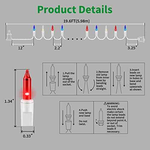 LAMPHOME Patriotic String Lights - Red White Blue Mini Lights with White Wire - 19.6Ft 100 Count UL Certified String Lights for Independence Day Patriotic Holidays Decoration (Red White & Blue)
