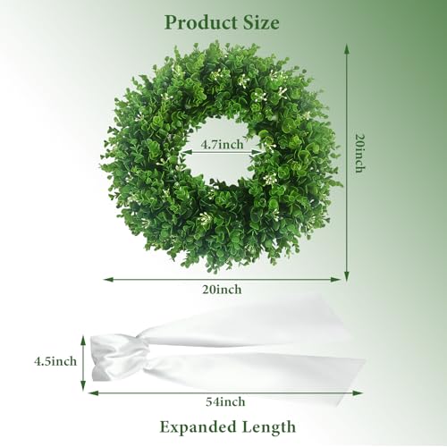 20'' Boxwood Wreath with White Sash - Artificial Front Door Decor