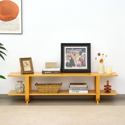 Mordchil HF Bamboo TV Stand for 65-Inch TVs, Accent Entertainment Center with Storage, Modern 55" Burlywood