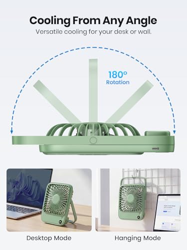 Portable Desk Fan 2 Pack with 5000mAh Battery, Quiet & Ultra-Thin, Sand & Green