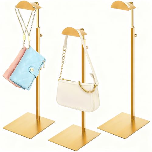 Hacaroa Gold Stainless Steel Purse Display Stand Set of 3 Adjustable Height Bag Racks