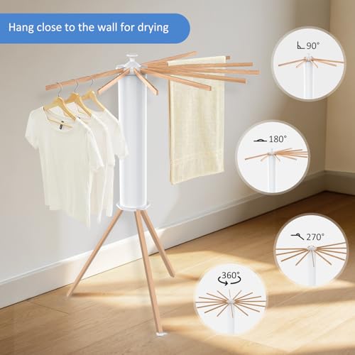 Foldable Clothes Rack with Wooden Poles - Collapsible Garment Stand, Portable & Space Saving