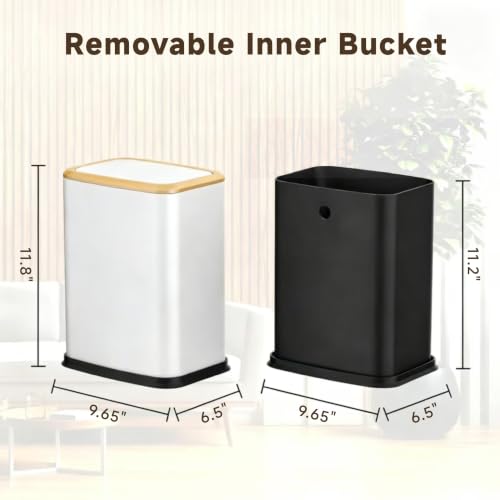 Organizelink White 2.1 Gal Slim Bathroom Trash Can with Swing Lid, Rustproof Stainless Steel, Pet-Proof Odor Control, Space-Saving Waste Basket