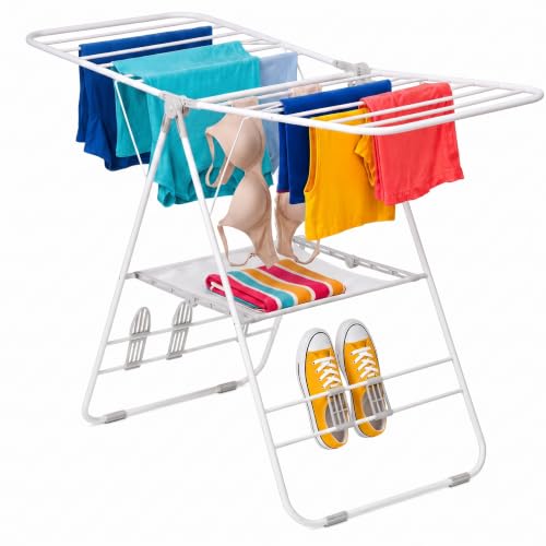 Honey-Can-Do White Heavy-Duty Gullwing Clothes Drying Rack 57" W - Collapsible Indoor/Outdoor Laundry Organizer
