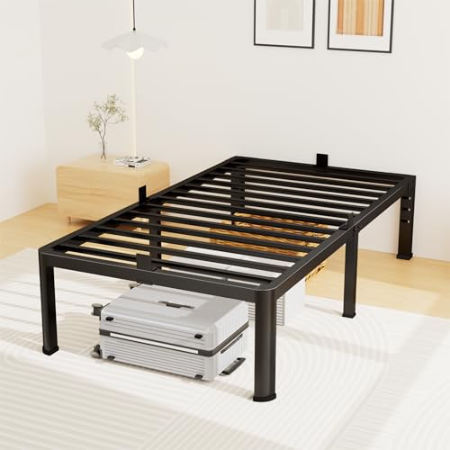 Twin Metal Bed Frame 14 Inch with Rounded Corners & Mattress Stopper - Heavy Duty Steel