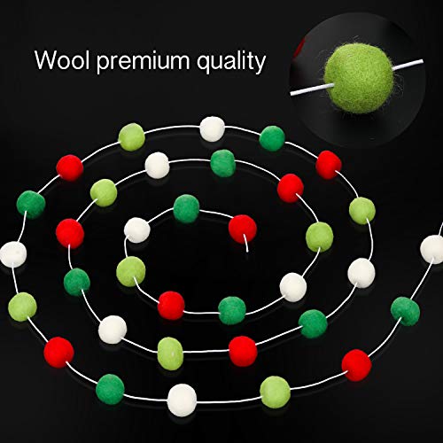 Boao 2 Pack Christmas Felt Ball Garland 19.6ft - Red, Green & White