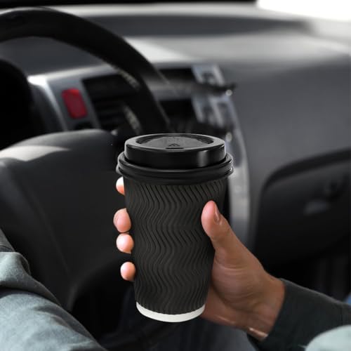 BYSNOW 16oz Disposable Coffee Cups with Lids - 100 Pack, Anti-Scald, Leakproof, For Takeout & Events