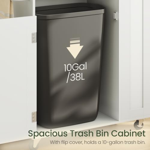 Mobile Kitchen Island Cart with Storage and Hidden Trash Bin - White Walnut Finish