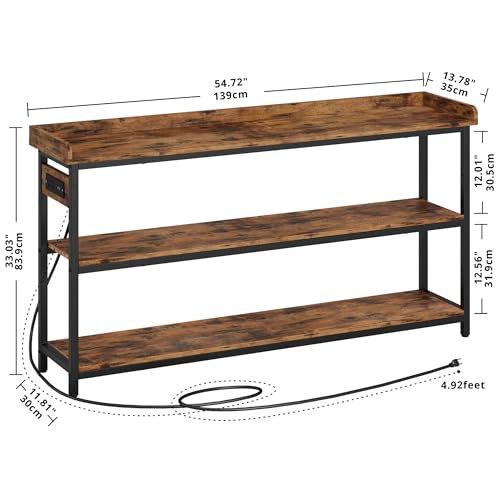 IRONCK Rustic Brown 55-Inch Console Table with Power Outlet & USB Charging Station