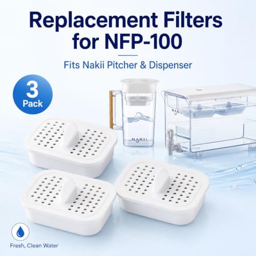Water Filter Cartridges for Nakii Pitchers - 3 Pack, NSF & WQA Certified, 150-Gallon Capacity