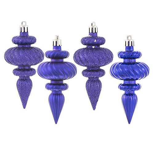 Vickerman 4in Finial Christmas Ornaments - 8 Pack Shatterproof Purple Finial Decorations